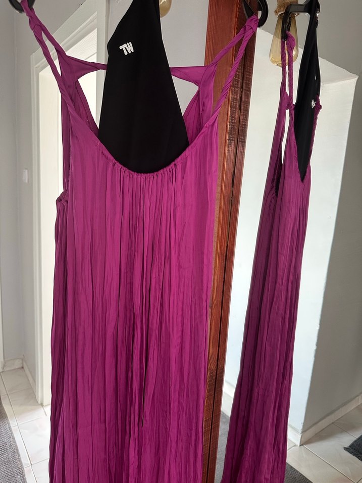 Mor Drapeli Uzun Askılı Kadın Elbise - Görsel 3