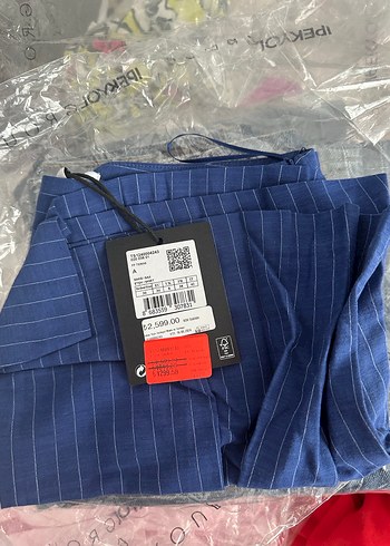 Çizgili Mavi Mini Piliseli Etek - Görsel 2