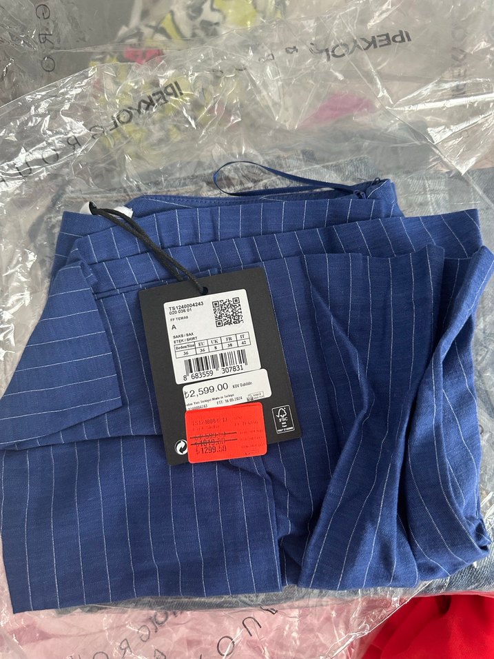 Çizgili Mavi Mini Piliseli Etek - Görsel 2