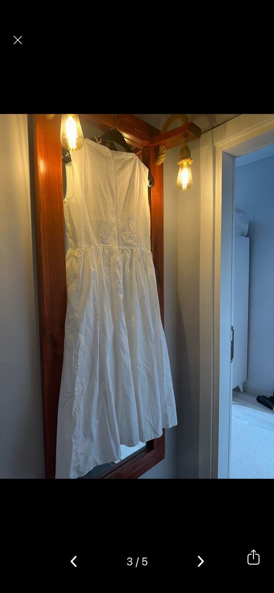 Beyaz Keten Pilili Uzun Elbise - Görsel 2