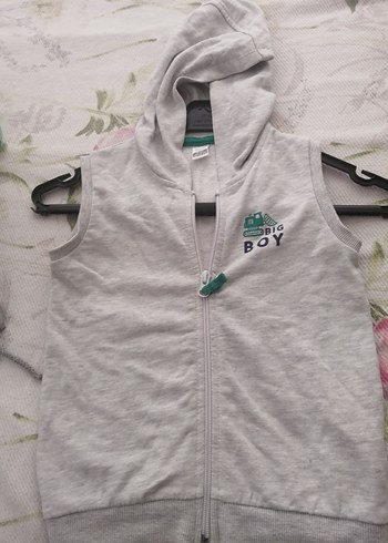 Kapüşonlu Erkek Çocuk Gri Fermuarlı Yelek