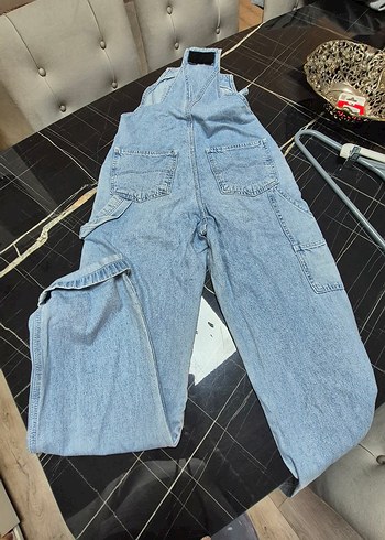 Zara Düğmeli Mavi Denim Kadın Uzun Tulum