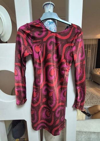 m Beden bordo Renk mango Bordo Uzun Kollu Mini Elbise