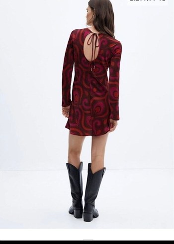 mango Bordo Uzun Kollu Mini Elbise