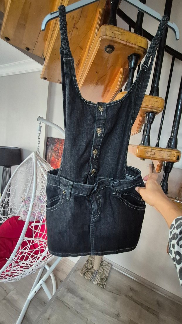 Kızlar İçin  Denim Askılı Tulum - Görsel 5