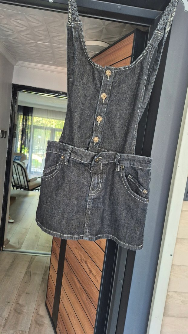 Kızlar İçin  Denim Askılı Tulum - Görsel 2