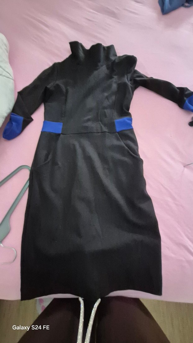 Uzun Kollu Siyah Kadın elbise - Görsel 5