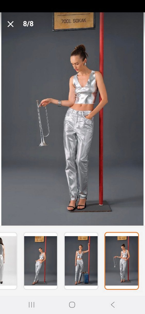 metalik Denim Kadın Pantolon - Görsel 5