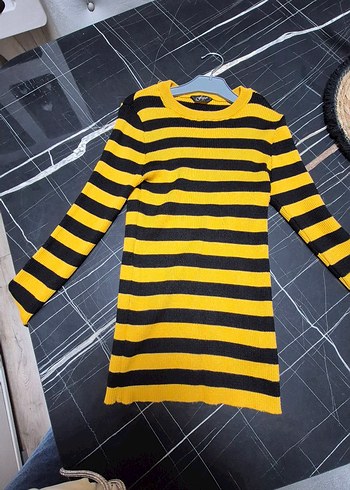 Sarı Siyah Çizgili  Triko Kadın Kazak - Görsel 5