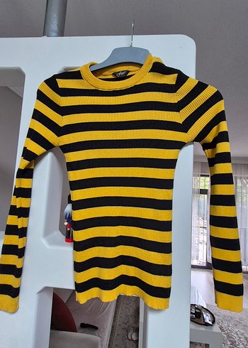 Sarı Siyah Çizgili  Triko Kadın Kazak - Görsel 6