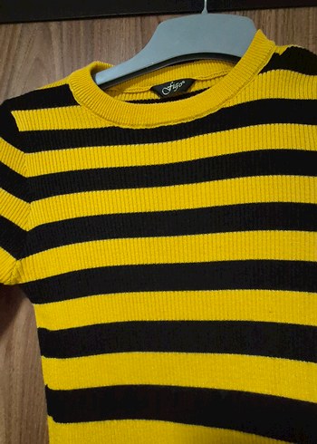 Sarı Siyah Çizgili  Triko Kadın Kazak - Görsel 2