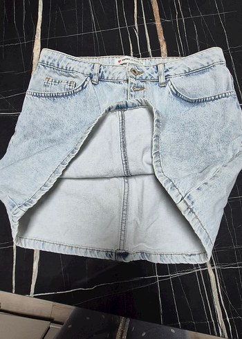 Düğmeli Mavi Denim Mini Etek - Görsel 8