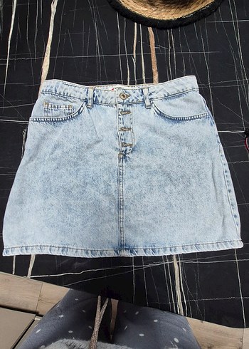 Düğmeli Mavi Denim Mini Etek - Görsel 9