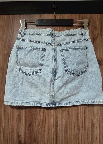 Düğmeli Mavi Denim Mini Etek - Görsel 3