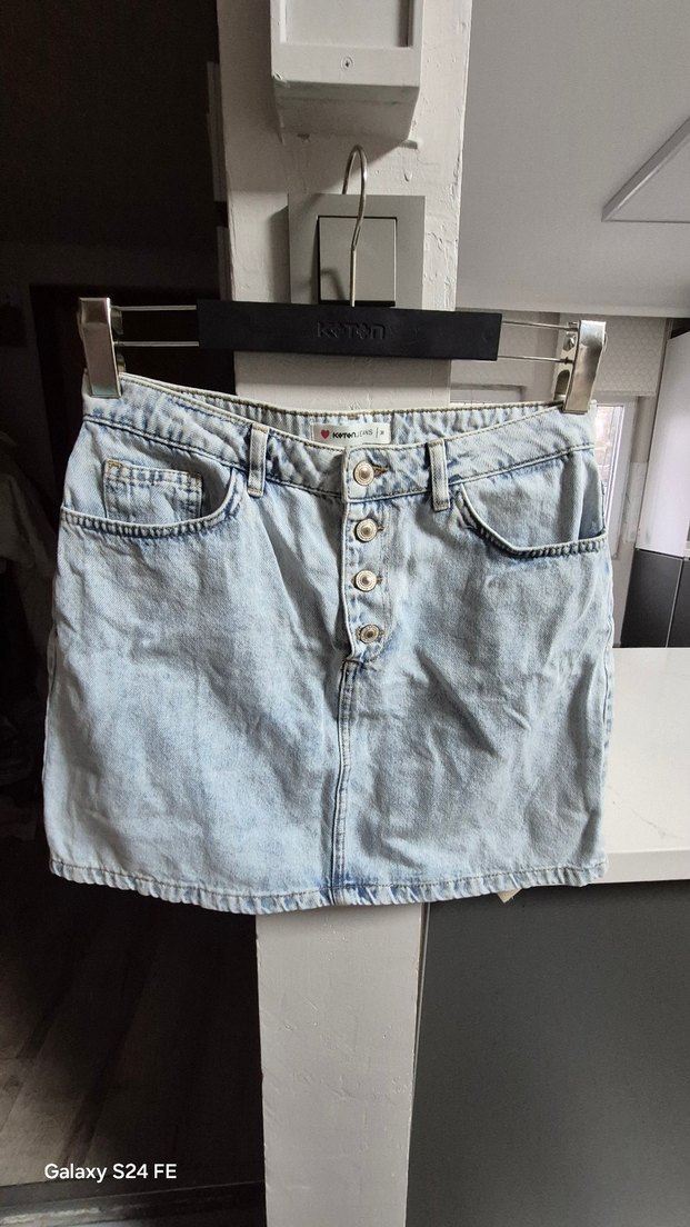 Düğmeli Mavi Denim Mini Etek - Görsel 5