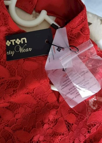 Kırmızı Dantelli Yüksek Yakalı Mini Elbise - Görsel 5