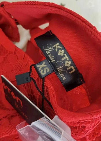 Kırmızı Dantelli Yüksek Yakalı Mini Elbise - Görsel 4