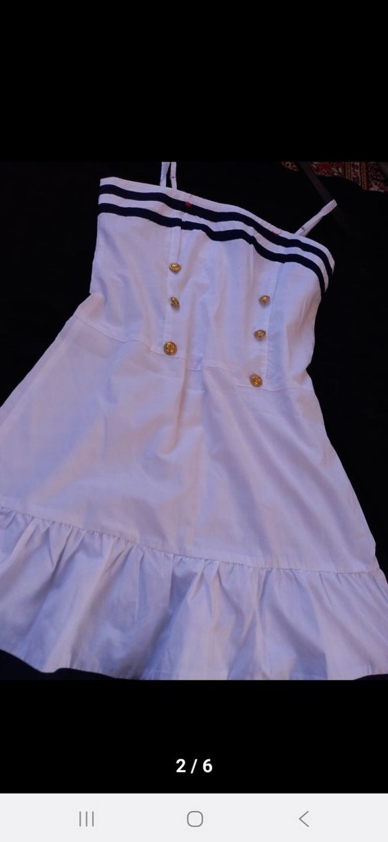 Beyaz Fırfırlı Mini Pamuklu Elbise - Görsel 2