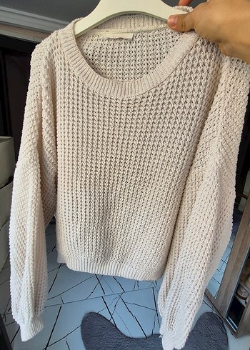 Beyaz Örgü Kadın Mini Kazak - Görsel 9