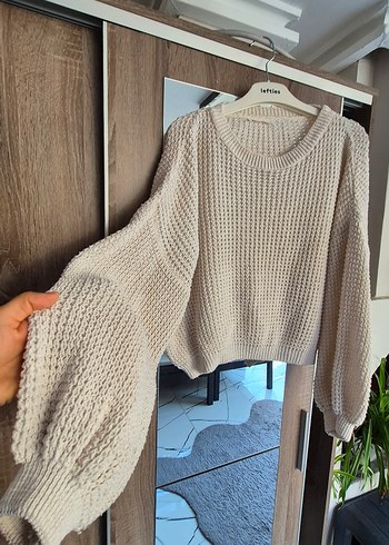 Beyaz Örgü Kadın Mini Kazak - Görsel 8