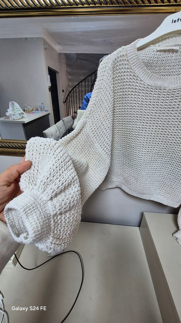 Beyaz Örgü Kadın Mini Kazak - Görsel 4