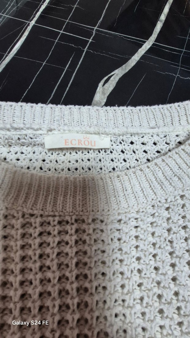 Beyaz Örgü Kadın Mini Kazak - Görsel 5