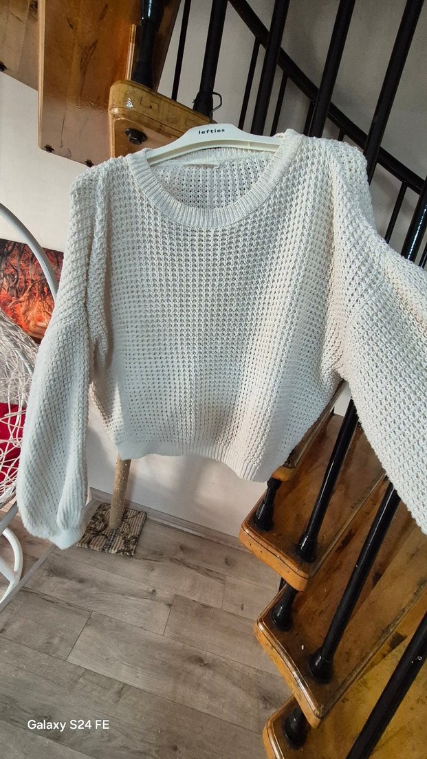 Beyaz Örgü Kadın Mini Kazak - Görsel 2