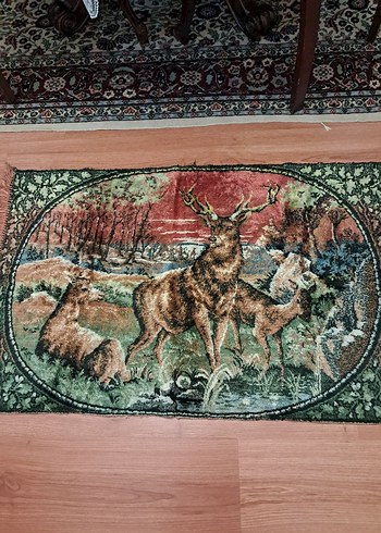 Geyik desenli,kadife antika halı 100×84 ölçülerinde. - Görsel 4