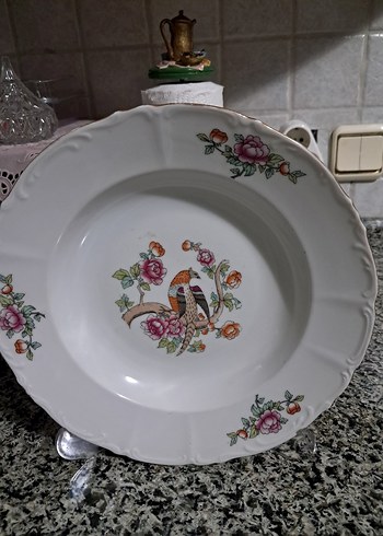 100 yıllık tavus kuşu ve çiçek desenli antika tabak. - Görsel 4