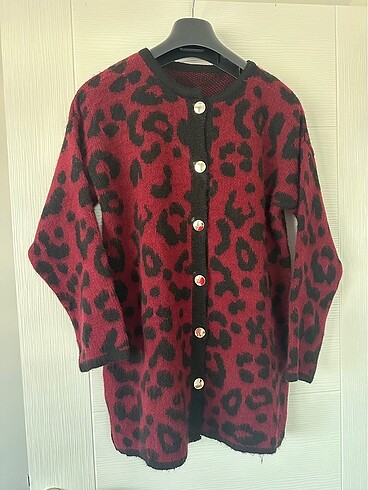 Bordo / Kırmızı Leopar Hırka