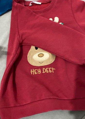 Kızaklı Geyik Baskılı Kırmızı Sweatshirt - Görsel 2