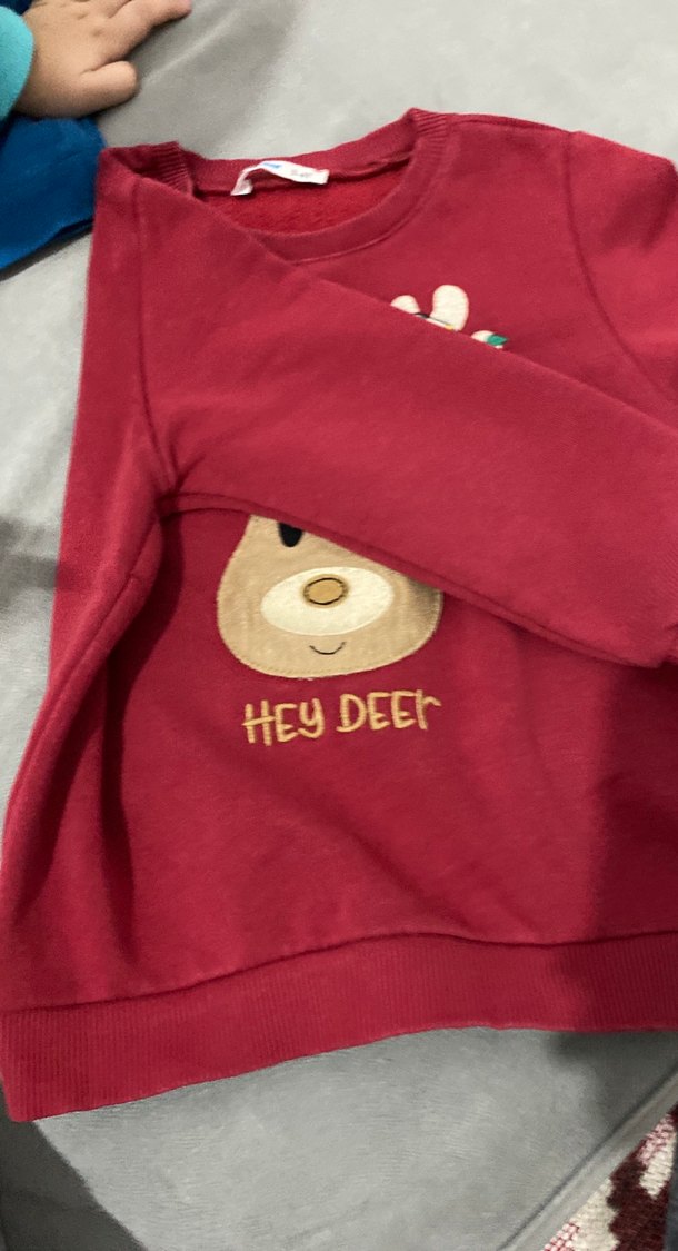 Kızaklı Geyik Baskılı Kırmızı Sweatshirt - Görsel 2