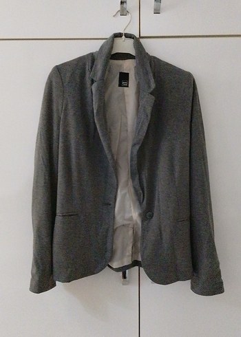 s Beden Gri Kadın Düğmeli Midi Blazer Ceket