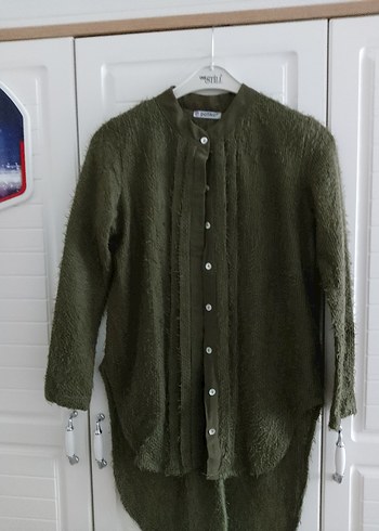 Düğmeli Kadın Hırka Midi Boy Yün Kumaş - Görsel 3