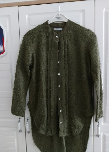 Düğmeli Kadın Hırka Midi Boy Yün Kumaş - Görsel 6