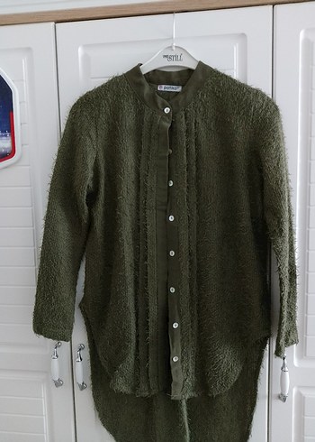 Düğmeli Kadın Hırka Midi Boy Yün Kumaş - Görsel 4