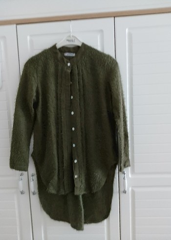 Düğmeli Kadın Hırka Midi Boy Yün Kumaş - Görsel 2