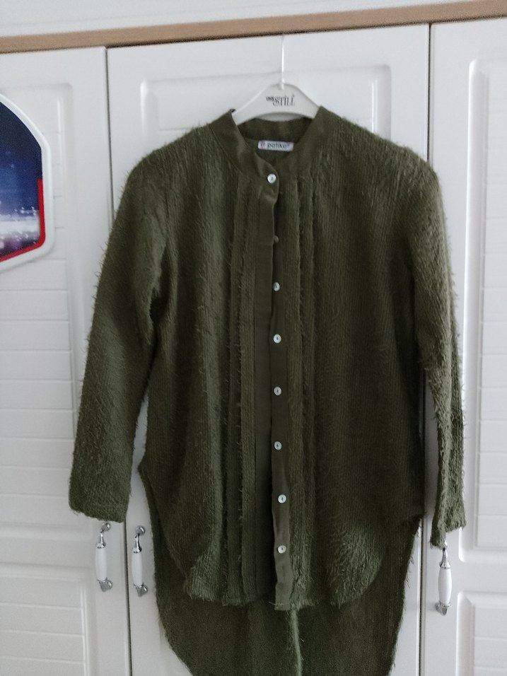 Düğmeli Kadın Hırka Midi Boy Yün Kumaş - Görsel 3