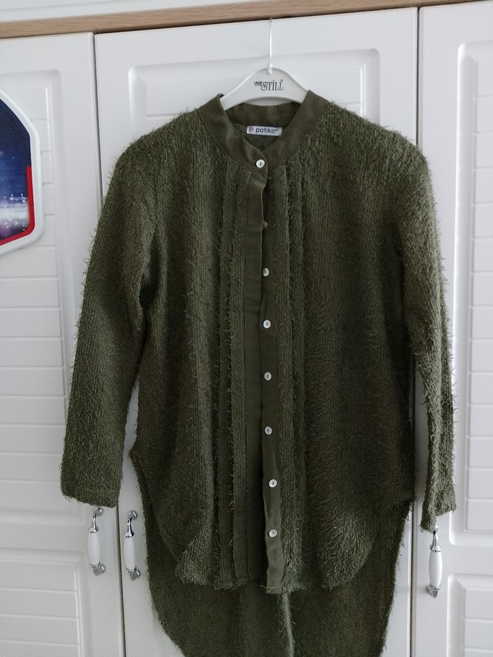 Düğmeli Kadın Hırka Midi Boy Yün Kumaş - Görsel 4