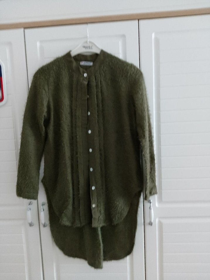 Düğmeli Kadın Hırka Midi Boy Yün Kumaş - Görsel 2