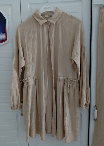 Bej Midi Keten Rahat takım elbise - Görsel 8