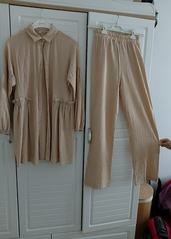 Bej Midi Keten Rahat takım elbise - Görsel 7