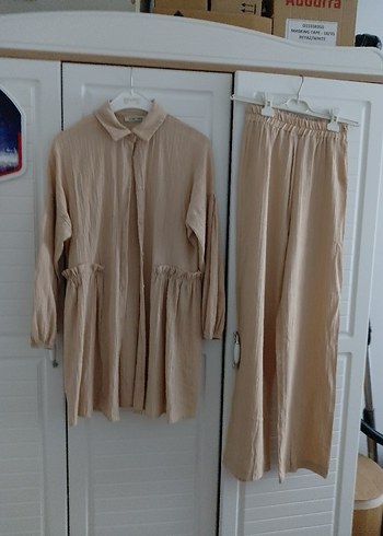 Bej Midi Keten Rahat takım elbise - Görsel 6