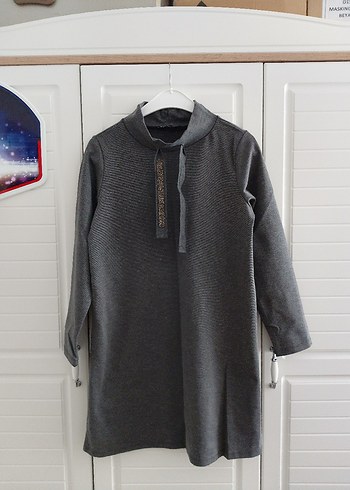 Gri Yüksek Yakalı Düğmeli Kadın Tunik - Görsel 4