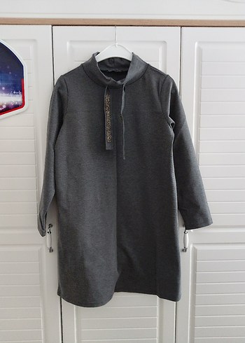 Gri Yüksek Yakalı Düğmeli Kadın Tunik - Görsel 2