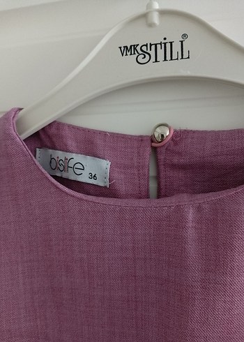 Kadın Mor Keten Düğmeli Midi Tunik - Görsel 6