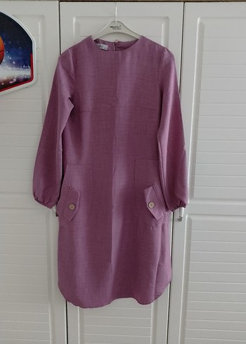 Kadın Mor Keten Düğmeli Midi Tunik - Görsel 5