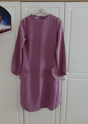 Kadın Mor Keten Düğmeli Midi Tunik - Görsel 4