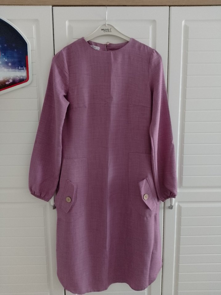 Kadın Mor Keten Düğmeli Midi Tunik - Görsel 3