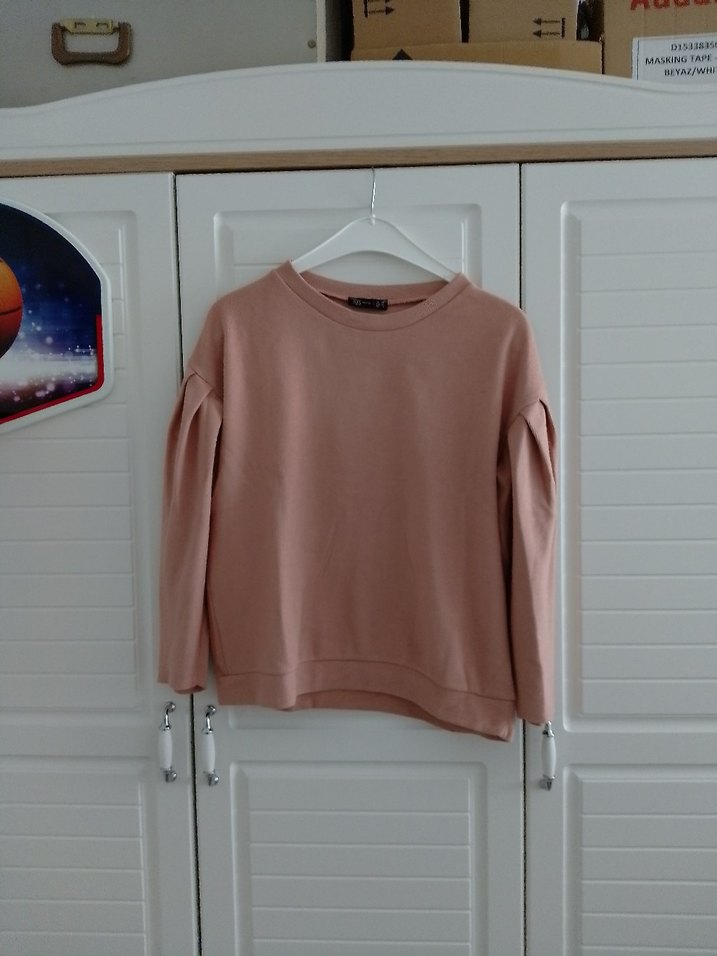 Bej Kadın Salaş Uzun Kollu Sweatshirt - Görsel 4